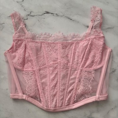 Victoria's Secret Corset Top Bra Dream Angels Pink Lace Boned Long Line Nwt