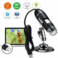 8LED 1000X 3MP USB Digital Microscope Endoscope Magnifier Camera w/ Stand Black