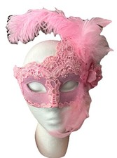 Pink Princess Oval Feather Flower Mardi Gras Masquerade Ball Mask