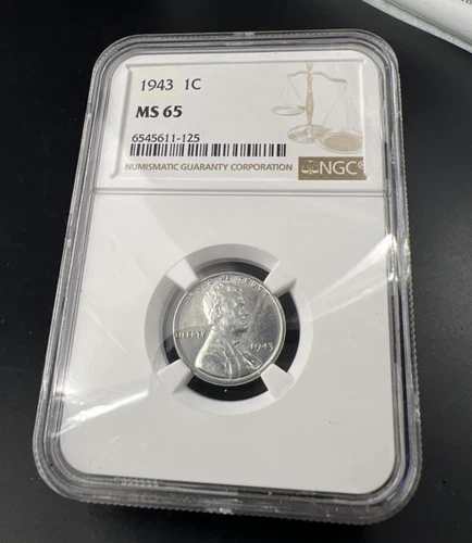 1943 P 1c Lincoln Steel Cent Penny Coin NGC MS65 Gem BU UNC #125