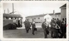 WW2 Photo of U.S. Army Soldiers Arriving by Bus at Barracks