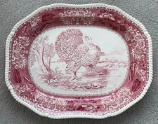 HUGE Copeland Spode 23 inch Turkey Platter - Magnificent Tom turkey red on white