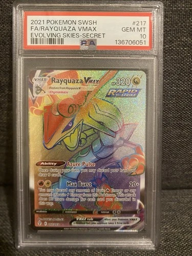 Pokémon Rayquaza VMAX 217/203 Secret Rainbow Rare Evolving Skies PSA 10