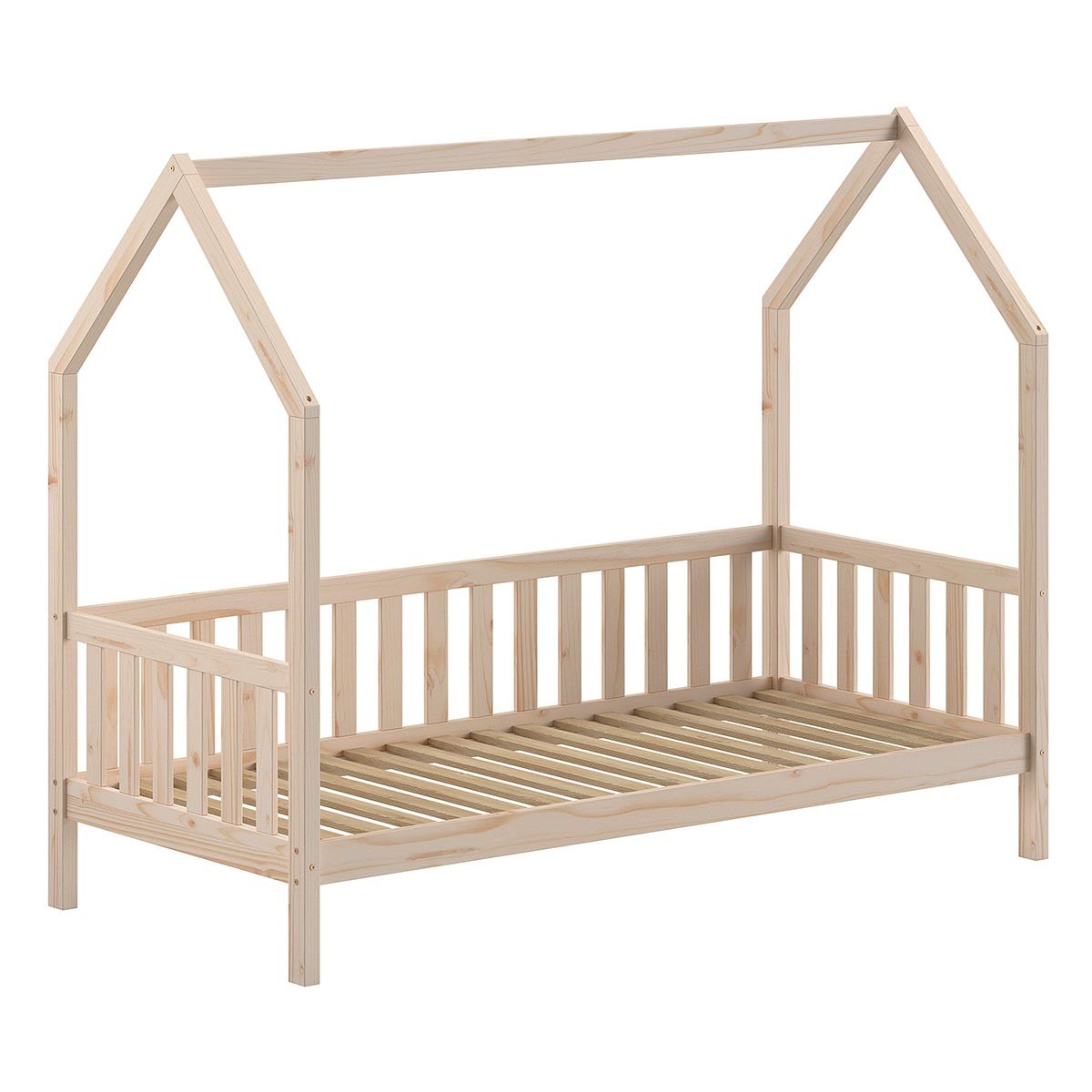 Lit enfant cabane 90x200cm en bois naturel pour chambre de fille et garçon