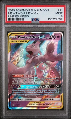 Mewtwo & Mew Gx Pokemon Sun & Moon Unified Minds 71/236 PSA 9