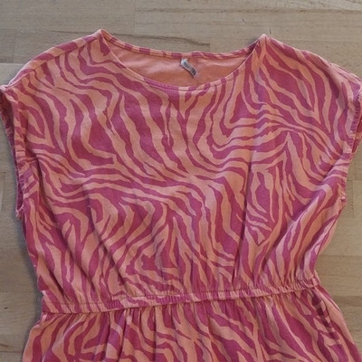 KIDS ONLY Mädchen Kleid Gr. 134/140, Rosa/Orange Animal Print Kurzarm Rundhals