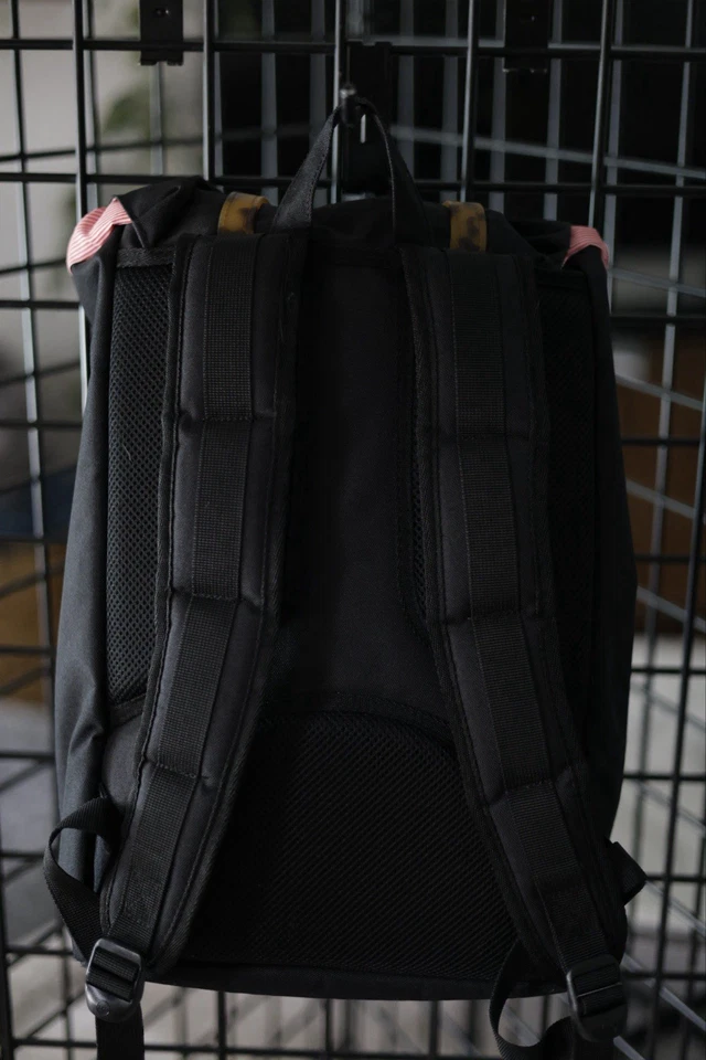 Herschel Little America Backpack – Black w/ Tortoise Straps – Classic Style - Image 2 of 2