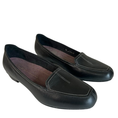 #ad Clarks Womens Shoes Slip On Loafers Black Leather Timeless Size 9.5 XW $26.00