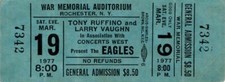 EAGLES MARCH 19, 1977 WAR MEMORIAL AUDITORIUM / ROCHESTER, NY TICKET / EX 2 NMT