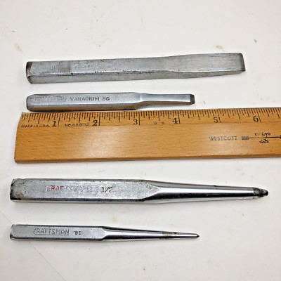 (4) Early Craftsman (Long C Underline) Vanadium BC Chisel & Punch Set (USA)