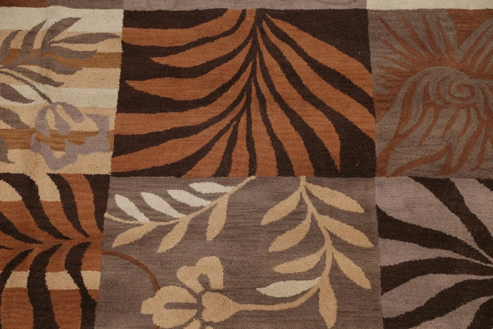 Checked Indian Oriental Transitional Area Rug Living Room Hand-tufted 10x13 ft - Image 4 of 4