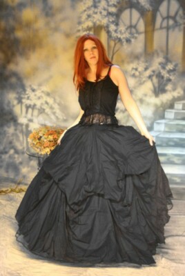 Gothic Mittelalter Steam Punk Victorian Skirt Eviless schwarz rot 38 40 42 44