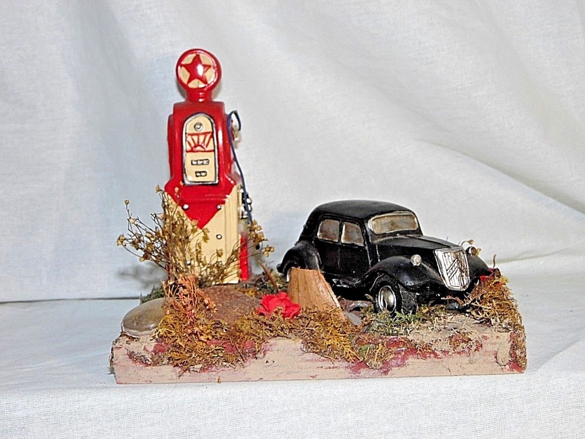 Handmade Rustic Looking Antique Car and Gas Pump With floral and