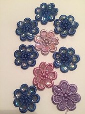 Lot Of 9 Embellished Embroidered Multi Colored Flower Appliques