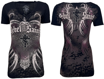 Anime Cult T-shirt Donna Rebel Saint By Affliction - Tema Garage, Biker, Tatuaggi, Maniche Lunghe, Cotone 100% T-shirt Affliction - Foto 2