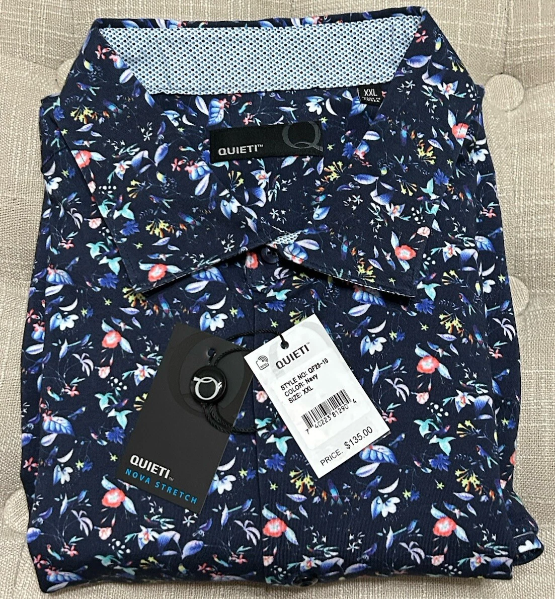 NWT QUIETI size XXL navy purple floral long sleeve button up shirt mens $135