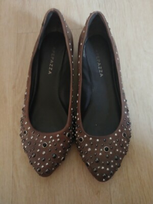 APEPAZZA Women's Brown Leather Ballet Flats W/studs Sz 37 US 6.5-7M 
