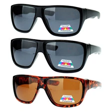 Mens Oversized Rectangular Anti Glare Polarized Sporty Plastic Biker Sunglasses