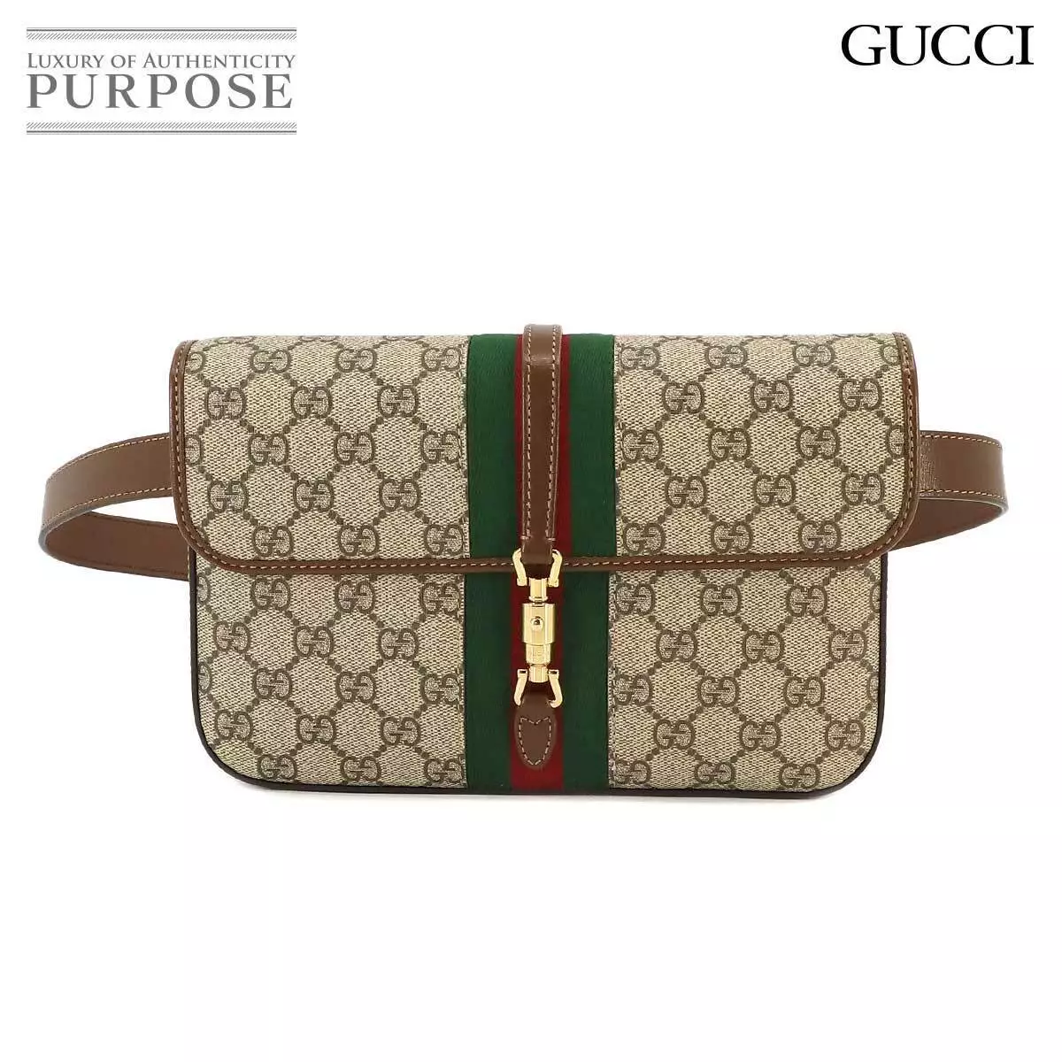 Exhibit Gucci Jackie 1961 Gg Supreme sac ceinture pochette cuir beige marron 69
