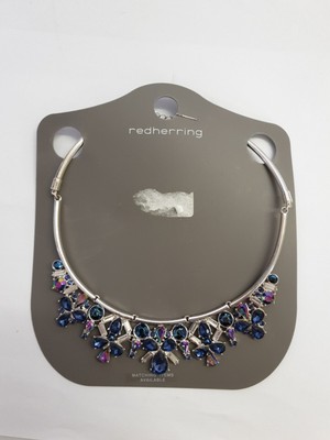Red Herring Womens Silver Blue Stone Statement Necklace | REF A3#
