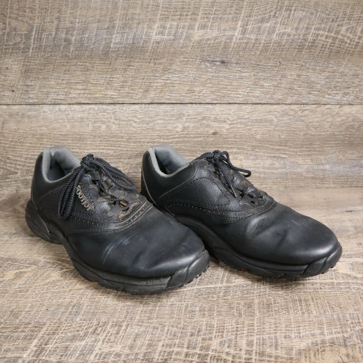 Footjoy Black Leather Plastic Spike Cleats Golf Shoes Mens 