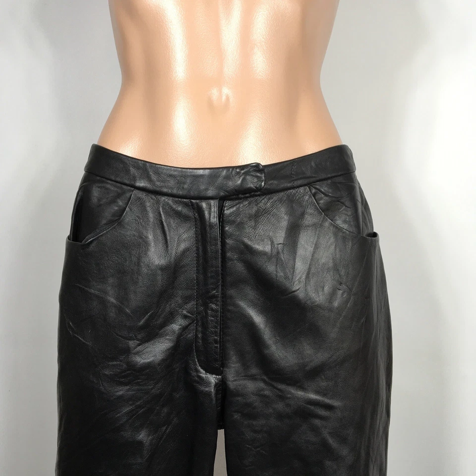 Pantalones de cuero de cordero suave negro Caslon para mujer 6 entrepiernas 31 motocicleta de colección años 90 y2k Foto 3 de 4