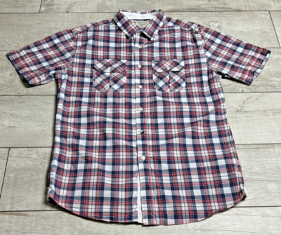 Marc Ecko Shirt Men's Large Short Sleeve Red Plaid Cut & Sew Casual Size L-NWOT