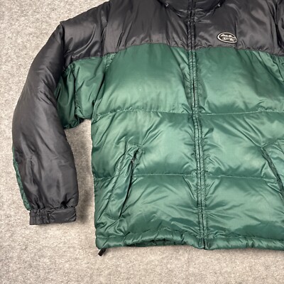 Eddie Bauer Jacket Mens Medium Green Black Goose Feather Down Coat
