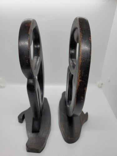 Vintage Mid Century Modern Wood Modernist Abstract Folk Art Sculpture Set of 2 - Picture 4 of 12