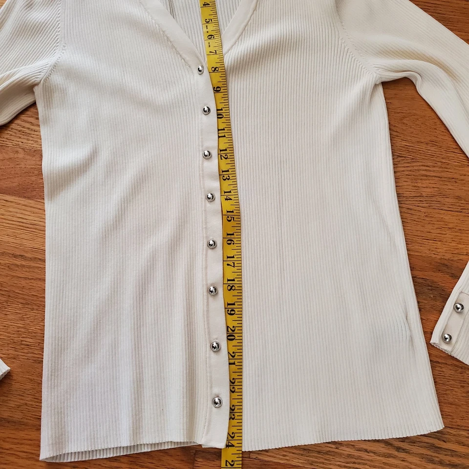 Cárdigan Josephine Chaus Acanalado Marfil Cuello en V Talla L Foto 4 de 4