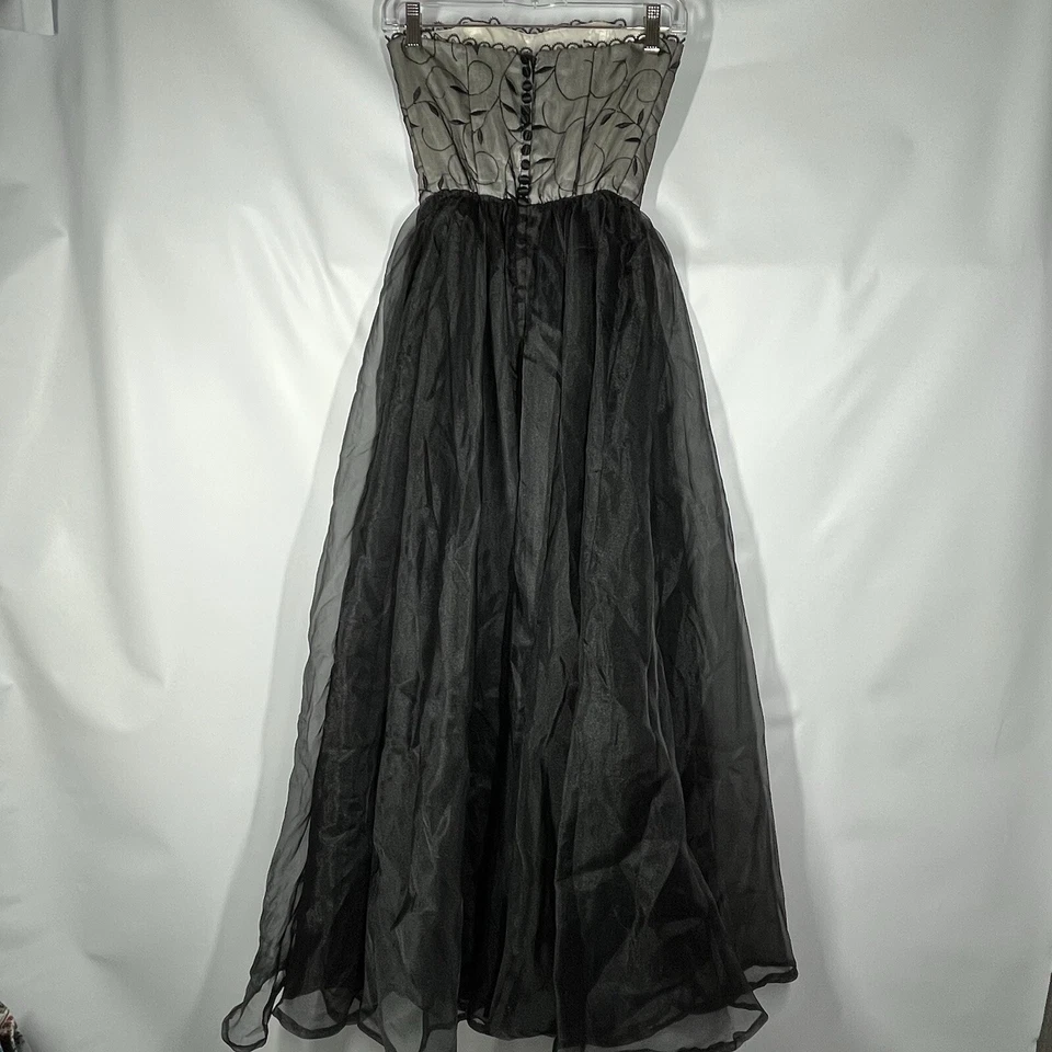 Винтажный Y2K 90-х выпускное платье/платье DE LARU Shelia Yen размер 3/4 черный вышитый тюль - Изображение 4 из 4