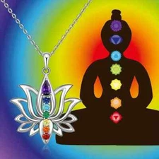 Fashion 7 Chakra Necklace Lotus Pendant Yoga Healing Necklace Energy Balance