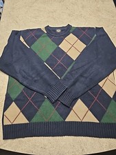 Dockers Men's Long Sleeve Navy Blue Argyle Sweater Size XL