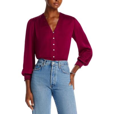 Bella Dahl Womens Smocked Cuff V-Neck Blouse Button-Down Top BHFO 5883