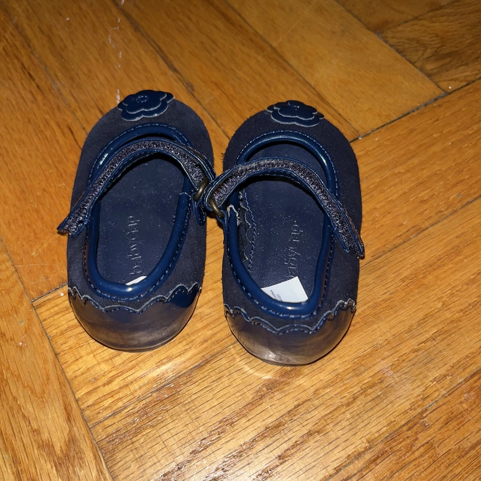 Baby Gap Infantil Talla 3 Cuero Mary Jane Suela de Goma Azul Marino Clásico Zapatos Vestido Foto 3 de 4
