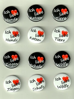 MARKENLOS ICH LIEBE TIERE "BUTTONS"HUNDE/KATZEN/SCHAFE/ZIEGEN/WÖLFE/NATUR/ANIMALS
