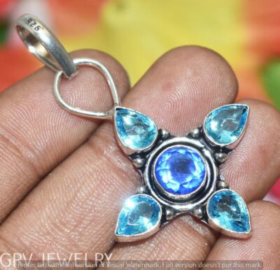 【New Arrivals】シルバー925ペンダントblue sapphire Blue Topaz Blue Sapphire Gemstone Pendant 925 Sterling Silver
