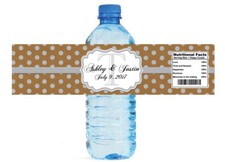 Kraft Paper Silver Glitter Dots Monogram Wedding Anniversary Water Bottle Labels