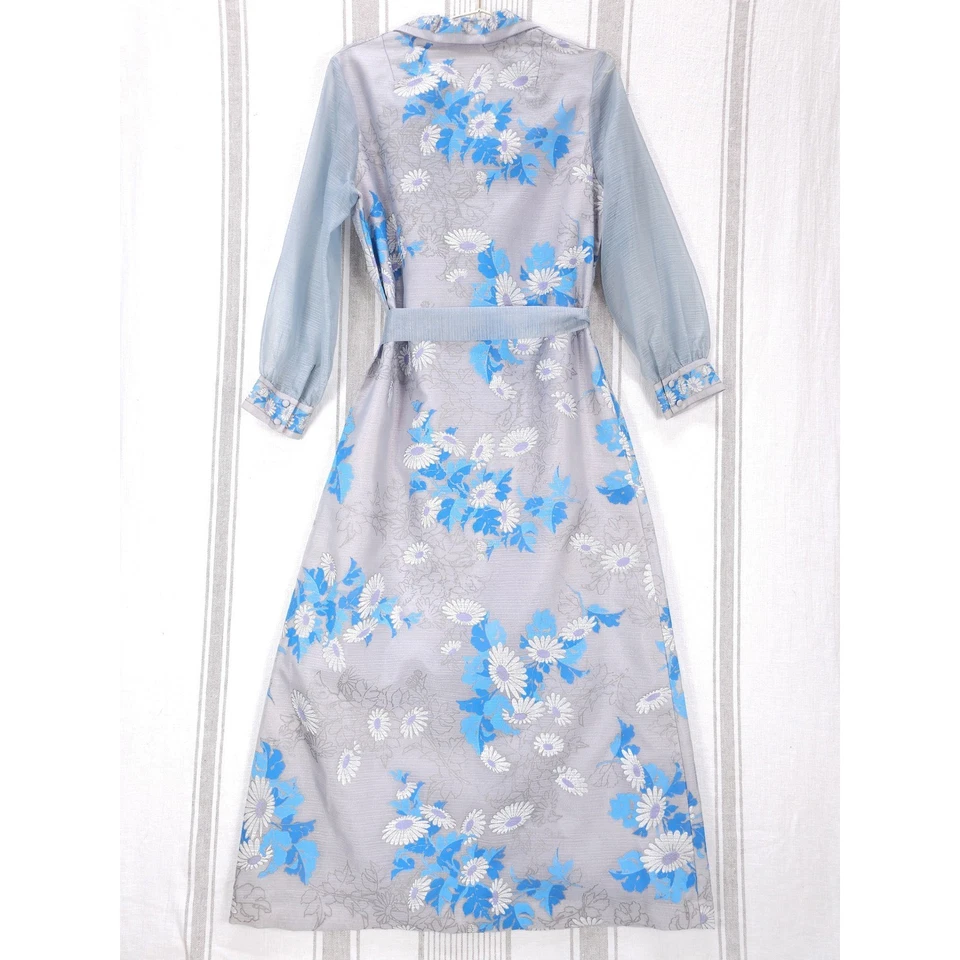 Maxi Vestido Alfred Shaheen Talla 18 RARO Vintage Azul Floral Formal Retro Años 60 70 Foto 2 de 4