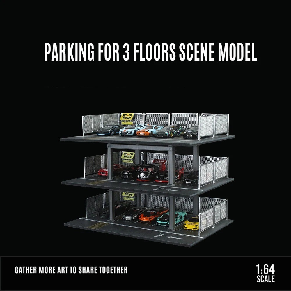 1:64 Scale Car Garage Diorama LED Parking Lot City DIY Display Model Set