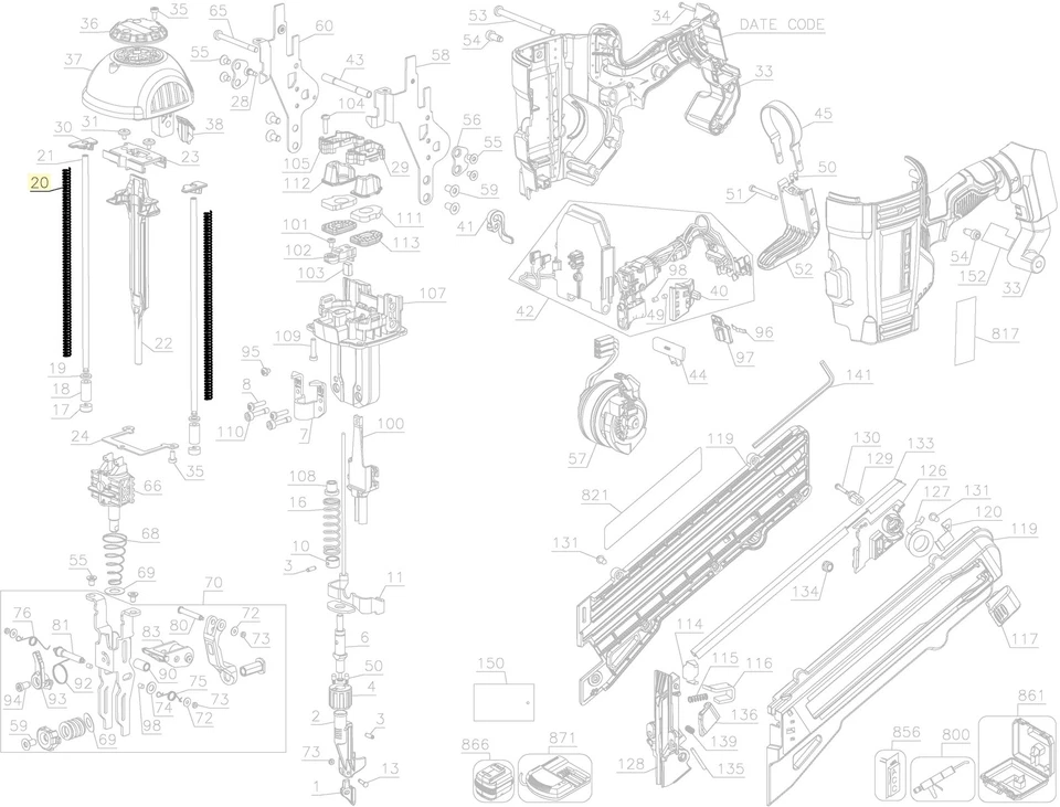 Muelles originales Dewalt OEM para clavadora DCN693B - N233943 Foto 2 de 4
