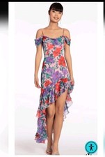 City Studio Floral High Low Dress Women's Large Pink Purple Ruffle Off Shoulder