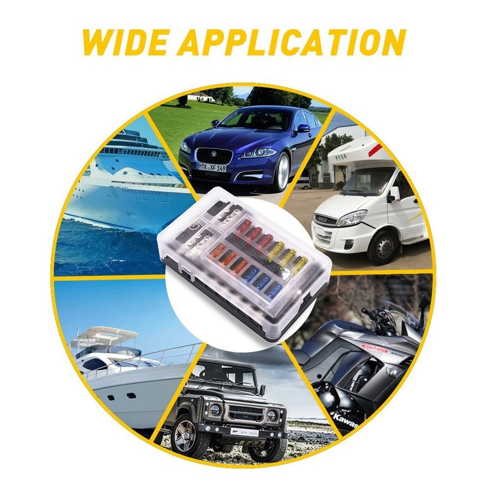 12-Way Blade Holder Fuse Box LED Block Indicator 12V/32V Waterproof ...