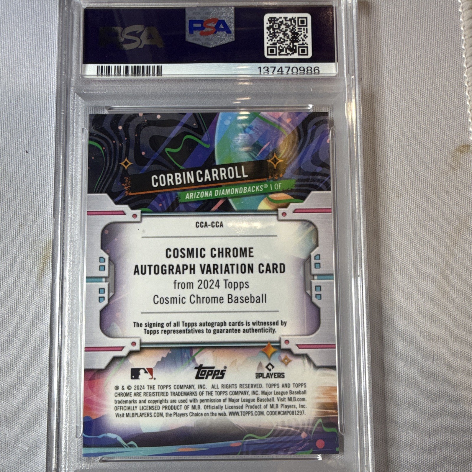 Topps 2024 Cosmic Chrome Corbin Carroll Auto Orange Galactic /25 #CCA-CCA PSA 9 view 2