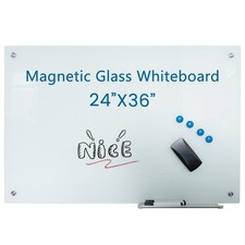 Glass Whiteboard 36"X24" Magnetic Dry Erase Board Frameless Wall Mounted for