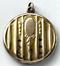 Antique Art Nouveau Rose Gold Filled Ribbon Paste Locket Pendant Signed