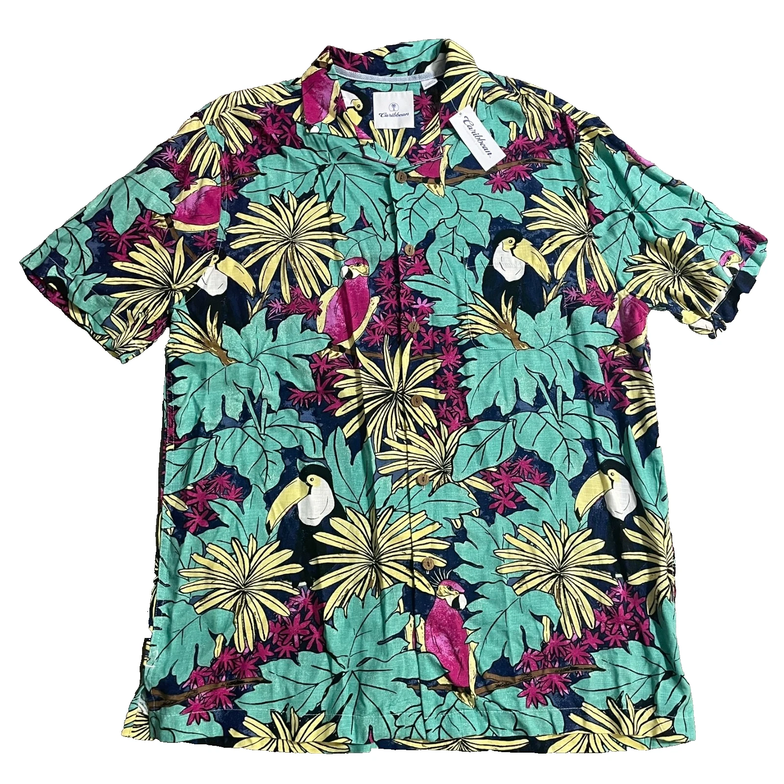 CARIBBEAN Roundtree & Yorke Mens L Tropical Floral Toucans Shirt Hawaiian Shirt
Opens in a new windo