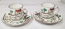💥( x2) Crown Staffordshire Hunting Scene Demitasse Cup & Saucer Set Exquisite