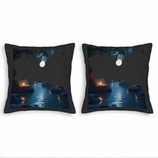Serene Nighttime Scene Throw Pillow Covers - Set of 2 18x18in Cushion Cases