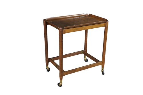 Mid Century Danish Walnut Folding Rolling Bar Cart Trolley Dry Bar MCM